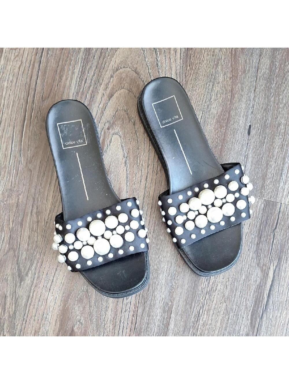 Dolce Vita Black Embellished Slip On Sandal Size 7.5
